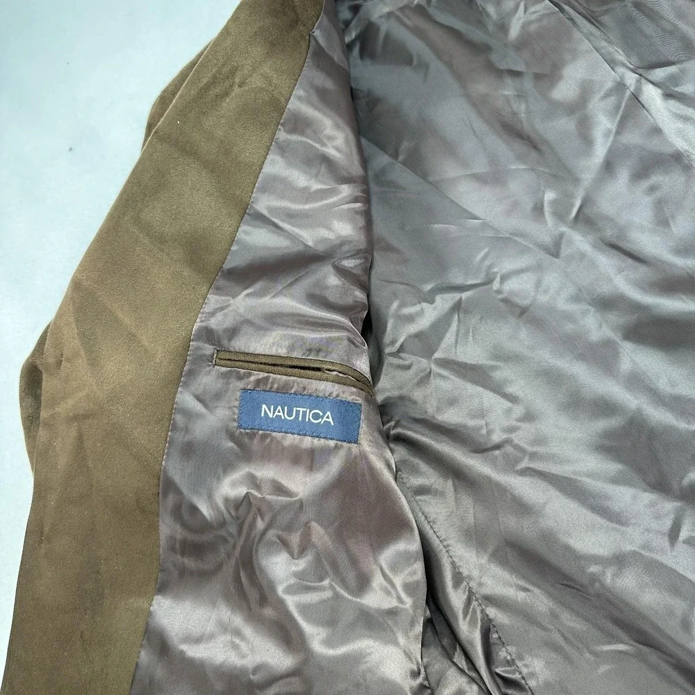 Nautica Sport Coat Mens 48R Brown Faux Suede Blazer‎ Jacket Three Button Prep